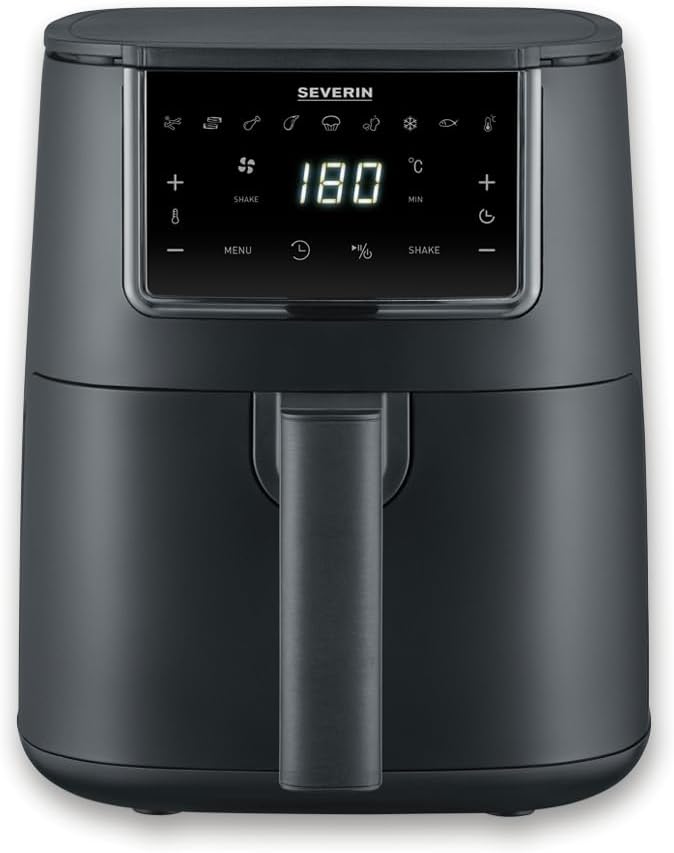 SEVERIN Freidora de aire FryLight Single, cocinado versátil, pantalla táctil, 8 programas automáticos, función de conservación del calor, 4L, revestimiento antiadherente, 1300W, negro, FR 2461